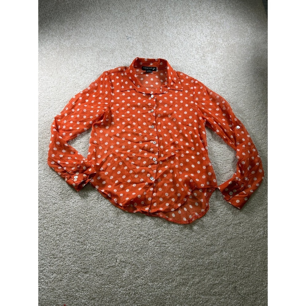 Living Doll Women's Orange Polka Dot Blouse Medium Sheer